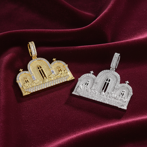 Collar con Colgante de Mezquita de Tres Arcos en Plata 925 con Moissanita para Hombre, Joyería Religiosa con Arquitectura Islámica - Product Image 1