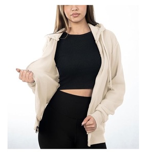 Prix de gros – Sweat à capuche zippé décontracté et confortable pour femme, 100 % coton, manches longues, col rond, épaules tombantes, couleur unie – Meilleur prix - Product Image 3