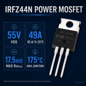 ทรานซิสเตอร์ <span class=keywords><strong>MOSFET</strong></span> กำลังสูงแบบ <span class=keywords><strong>N</strong></span>-<span class=keywords><strong>Channel</strong></span> รุ่น IRFZ44NPBF IRFZ44N IRFZ44 55V 49A ของ FYX Stock สำหรับขับเคลื่อนมอเตอร์ - Product Image 2