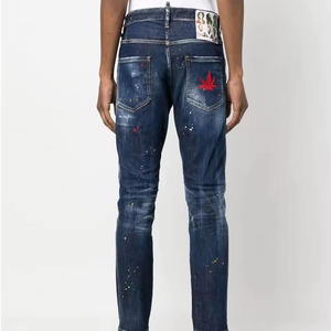 Nuevos Jeans de Mezclilla Slim Fit para Hombre, Lavado Oscuro, Desgastados con Salpicaduras de Pintura Multicolor, Estilo Urbano, Jeans Pearl para Hombre - Product Image 3