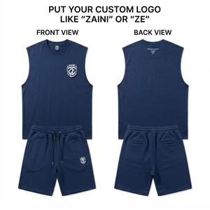 Conjunto de Camiseta sin Mangas y Pantalones Cortos para Hombre, Jersey de Algodón Premium de 300 GSM, Azul Rey, Ropa Urbana Transpirable de Verano, Logotipo Personalizado, Casual, Dos Piezas - Product Image 1