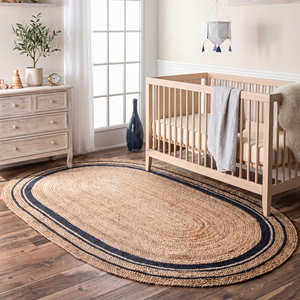 Black Oval Braided Jute Living Room Rug with Concentric Braids - Product Image 1