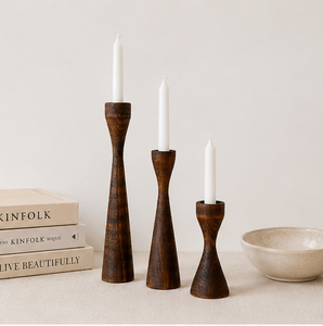 Handcrafted Mid-Century Modern Wooden <b>Taper</b> <b>Candle</b> Holders Set Of 3 Solid Beech Wood Candlestick Stands For Wedding Home Table - Product Image 5