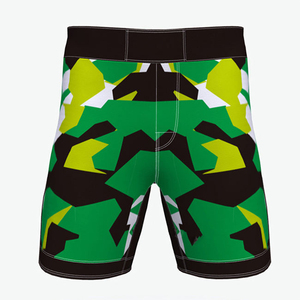 Pantalones Cortos de Boxeo con Camuflaje Personalizado, Verde, Negro y Amarillo, de Poliéster Transpirable, para Todas las Temporadas, con Logotipo Personalizado, Pantalones Cortos de MMA - Product Image 3