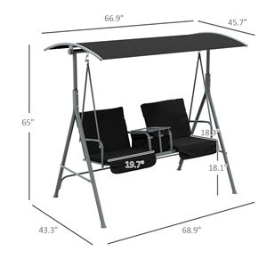 Dondolo da Giardino Nero per Patio, Bordo Piscina o Cortile - 2 Posti con Tettuccio e Tavolino - Product Image 3