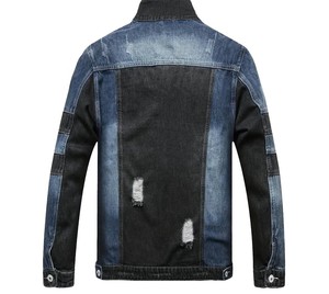 Chaqueta Vaquera Slim Fit para Hombre, Cuello Alto, Diseño con Parches, Desgastada, Estilo Casual Otoñal, Manga Regular, Forro de Algodón - Product Image 2