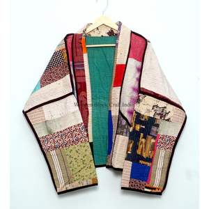 Nouvelle veste indienne artisanale en coton multicolore, patchwork Kantha, écologique, style ethnique bohème, idéale pour un usage quotidien. - Product Image 6