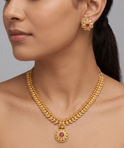 DIVYORO Juego de collar y pendientes cortos de aleación de cobre chapado en oro amarillo, diseño de flor con engaste de piedra AD, longitud ajustable - Product Image 3