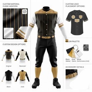 <b>Men's</b> Baseball Uniform Set Striped <b>Vest</b> Full Sleeve Jersey Black <b>White</b> Breathable Polyester Adult Regular Fit - Product Image 5