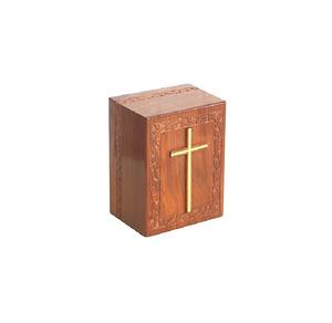 Urne funéraire chrétienne en bois sculptée avec croix, boîte commémorative en bois naturel, porte-cendres funéraires, hommage religieux, souvenir - Product Image 5