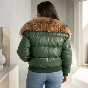 Chaqueta de cuero acolchada para mujer con cuello de piel sintética extraíble, abrigos de piel de cordero de lujo, tallas S-XX, regalo para damas - Product Image 4