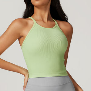 Top Corto Deportivo Básico de Verano para Mujer, Personalizado con Logotipo, Liso, Acanalado, Negro y Blanco, Venta al Por Mayor - Product Image 5