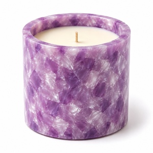 Luxury Honey Amber Mosaic Resin <b>Candle</b> Jar Handmade Premium Decorative Empty <b>Candle</b> Vessel Thick Edge <b>Refillable</b> Container - Product Image 5