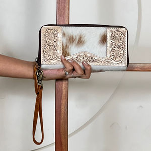 Nuevo Diseño, Cartera de Cuero Vacuno Genuino Hecha a Mano, Estilo Western con Flores Talladas, Bolso de Mano para Mujer - Product Image 3