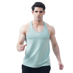 Camiseta de algodón de color cielo para hombre, camisetas sin mangas con espalda de corredor, camisetas de gimnasio de verano transpirables de corte ajustado fabricadas al por mayor, estampado de cuello redondo bajo - Product Image 1