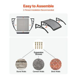 Tettoia per Porta d'Ingresso Esterna 24 X 24 Pollici con Staffa in ABS e Drenaggio, Protezione da Pioggia, Neve e Sole - Product Image 5