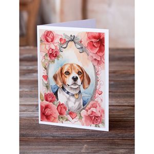 Whimsical Beagle y Valentine Roses A7 Tamaño 5x7 Tarjetas de notas en blanco Paquete de 8 con sobres para saludos - Product Image 2