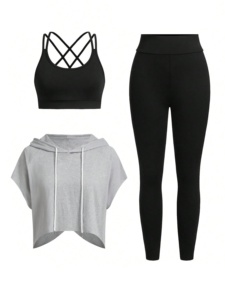 Custom ODM 3 Piece Seamless Yoga Set Women <b>Loose</b> Crop <b>Top</b> <b>Cami</b> Bra High Waist Leggings - Product Image 4