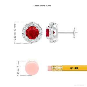 Boucles d'oreilles clous en or jaune 14 carats avec halo de diamants et rubis naturels, élégantes, pierre de naissance de juillet, bijoux fins pour femmes - Product Image 3
