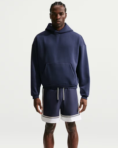 Men's <b>Navy</b> Blue Hooded <b>Sweatshirt</b> Oversized Fit Solid Color Fleece Pullover Casual Autumn Wear with Front Pocket - Product Image 2