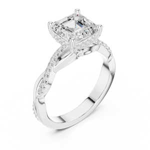 แหวนหมั้นผู้หญิงดีไซน์หรูหรา ทำจากทองคำขาว 14k ประดับเพชรทรง Asscher Cut แบบฝังเพชรเรียงเป็นเกลียว แหวนสัญญาสำหรับเธอ - Product Image 4
