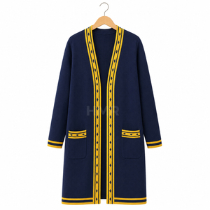 HMR Sisterhood Sorority Acrylic Navy Long <b>Cardigan</b> Contrast Trim Soft Knit <b>Light</b> Weight Open Front Sweaters - Product Image 5