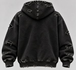 Sweat-shirt à capuche noir vieilli avec strass motif lune fantôme pour streetwear et Halloween - Product Image 2