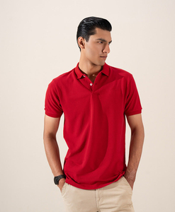 เสื้อโปโลผู้ชายสีแดง ผ้าฝ้าย แขนสั้น ทรงปกติ สวมใส่สบาย สีพื้น ผ้าถัก - Product Image 2