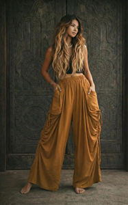 Jupe longue ample bohème pour femme, convertible en pantalon palazzo avec deux grandes poches, style décontracté bohème pour festivals et voyages - Product Image 2