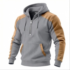 Men's Gray And Tan <b>Raglan</b> Sleeve Hooded Fleece Sweatshirt With Front Pocket Casual Autumn Wear Regular Fit - Product Image 4
