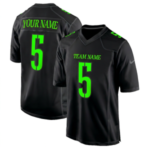 Camiseta de Fútbol Americano Azul Personalizable para Hombre, Manga Corta, Cuello en V, Malla Transpirable, Absorbe la Humedad, Impresión del Nombre del Equipo, 100% - Product Image 4