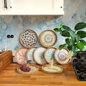 Plateau en rotin incrusté de nacre personnalisable pour servir et présenter, avec support OEM, rotin naturel et nacre du Vietnam - Product Image 4