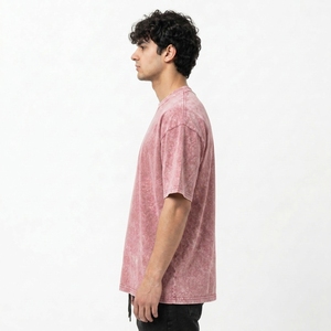 T-shirts décontractés pour hommes, effet délavé, style vintage, coton, coupe ample, col rond personnalisé, manches courtes - Product Image 2