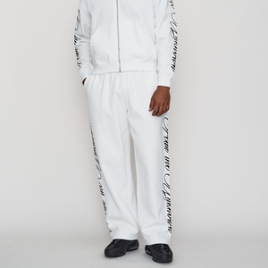 Extreme Wide Leg Script Graphic <b>White</b> <b>Joggers</b> for Men's Drawstring Waist Side Pockets Premium Quality Cotton/Fleece Track Pants - Product Image 6