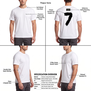 T-shirt à manches courtes pour homme en jersey extensible avec impression du numéro 7 au dos, 100% coton, respirant, décontracté - Product Image 5
