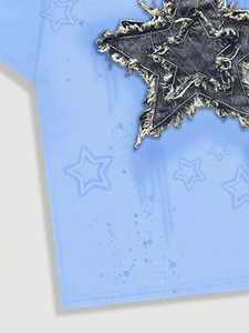 Camiseta Personalizada para Hombre, Estilo Oversize, Color Azul Claro, con Apliques de Estrellas, Algodón, Estilo Urbano, Logotipo Personalizado, 240 GSM - Product Image 5
