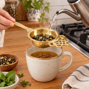 Brass <b>Tea</b> Strainer With Mesh Resting <b>Pot</b> Polished Metal Classic Style Reusable <b>Tea</b> <b>Infuser</b> for Home Hotel Restaurant Decor - Product Image 3