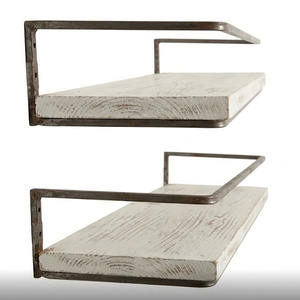 Étagères murales flottantes en bois avec barre métallique - Ensemble de 2 - Product Image 3