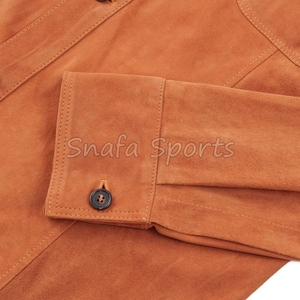 Chemise bomber en daim marron personnalisable de haute qualité, coupe-vent, respirante, col montant, avec emplacement pour logo frontal, idéale pour l'hiver - Product Image 3