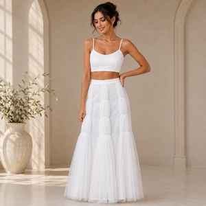 Luxury White Two Piece Tulle Maxi Dress for Women Spaghetti Strap Crop <b>Top</b> Puffy Skirt Elegant Party <b>Wedding</b> Beach Vacation - Product Image 2