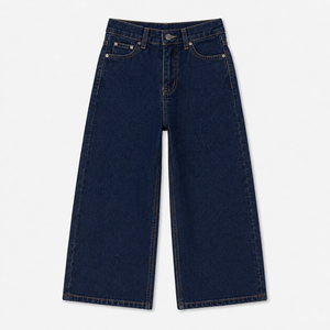 Pantalon en jean ample à jambe large pour filles, 100 % coton, teint en pièce, décontracté, taille mi-haute, respirant, écologique, vente en gros - Product Image 2