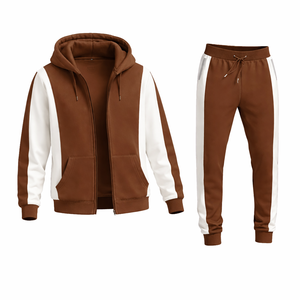 Conjunto de chándal marrón de dos piezas para hombre, sudadera con capucha y pantalones deportivos, ropa deportiva para correr, gimnasio, ropa informal, traje de fitness - Product Image 2