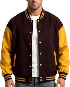 Veste universitaire marine et blanche pour homme, coupe classique, fermeture boutonnée, style preppy, tenue d'automne, design bicolore uni - Product Image 6