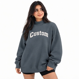 Pull oversize à col montant en molleton de coton brossé pour femme, coupe décontractée, usage quotidien, fournisseur - Product Image 1