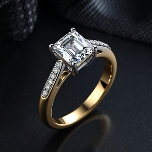 <b>Two</b> Tone 10K/14K/18K Solid Gold Emerald Cut Natural <b>Stone</b> Minimalist Solitaire Engagement <b>Ring</b> Chains Modern Fine Jewelry for - Product Image 4