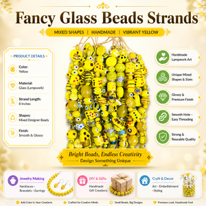 Perles en verre soufflé jaune fantaisie, brin de 8 pouces, tailles et formes variées, pour la fabrication de bijoux décoratifs, artisanat DIY, bracelet, collier - Product Image 5