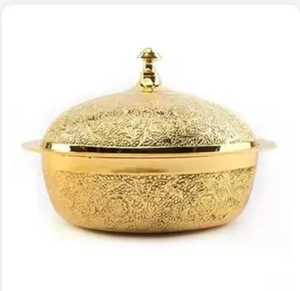 Olla de Acero Inoxidable con Tapa Dorada en Forma de Espiral, Cazuela Térmica Aislada, Calentador de Alimentos de Lujo, Plato Elegante para Servir Buffet, 33 cm de Diámetro - Product Image 5