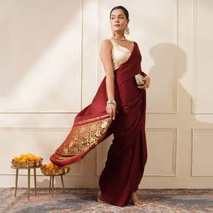 Sari moderne en soie pure fantaisie pour les fêtes, les mariages et Diwali - Product Image 3
