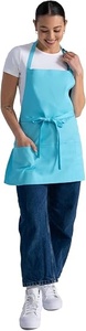 Delantal de poliéster tejido azul claro con bolsillos y cierre de lazo para mujer, uniforme para camareros de restaurante y bar - Product Image 2