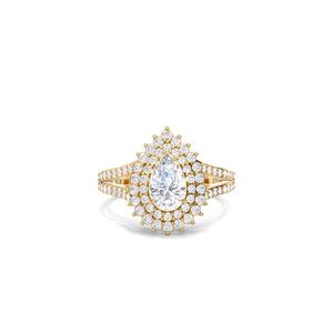 Pear Cut Lab Grown Diamond Double Halo Engagement <b>Ring</b> in 14K Yellow Gold <b>Split</b> Shank Bridal <b>Ring</b> Vintage Luxury Wedding <b>Ring</b> - Product Image 1